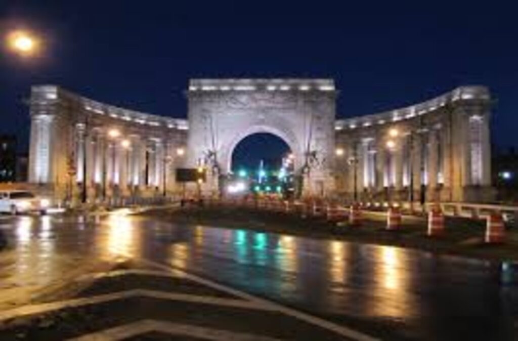 Washington Square Arch at night in New York City near Hotel Henri NYC